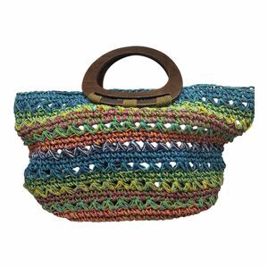 Chico's Women's Multicolored Knit Yarn Brown Top Handle Tote Bag Purse